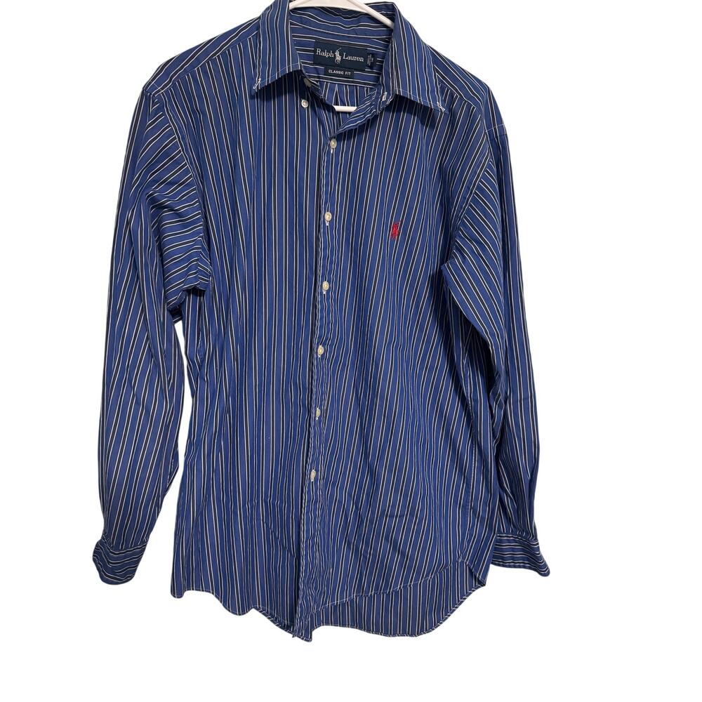 Ralph Lauren Classic Fit Blue Stripe Button-Down Shirt – Men’s Medium